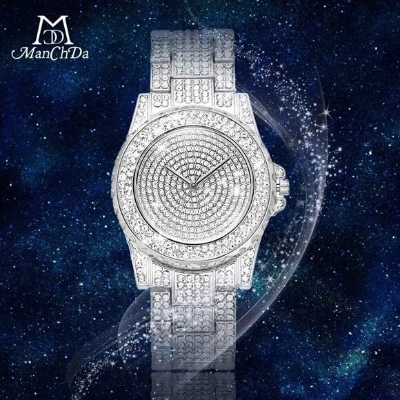 ✨ Manchda Watches Women Silver Diamond Iced Out Bling Rhinestone Watches - Picture 2 of 7